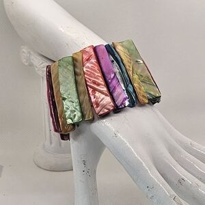 Vintage Chunky Shell Stretch Bracelet Multicolored Iridescent Wide Thick Elastic